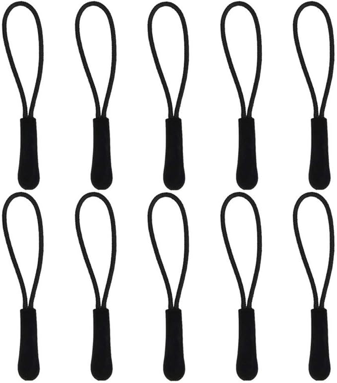 PANYTOW 10Pcs Zip Tags Cord Pulls Zipper Extension Zip Slider Replacement (Black)