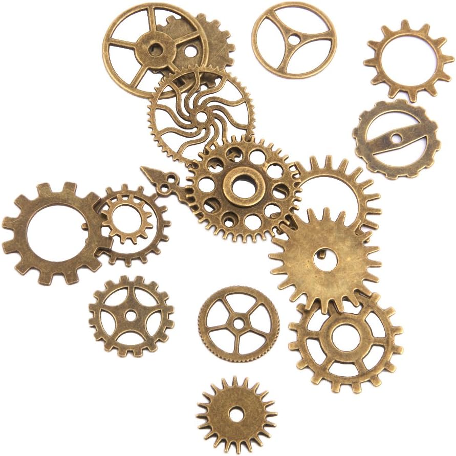 PANYTOW Steampunk Gears Charms Jewellery Making Findings Pack of 17 Bronze